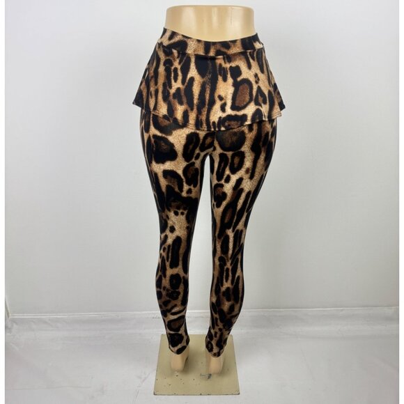 Women's Sabora Leopard Animal Print Peplum Accent Leggings Size Small - Picture 10 of 14